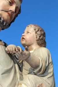 St. Joseph Statue en wood polychrome, Belgium 19th century