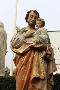 St. Joseph Statue en Terra-Cotta polychrome, France 19th century