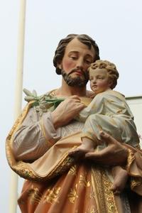 St. Joseph Statue en Terra-Cotta polychrome, France 19th century