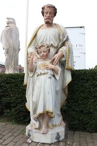 St. Joseph Statue en Terra-Cotta polychrome, France 19th century