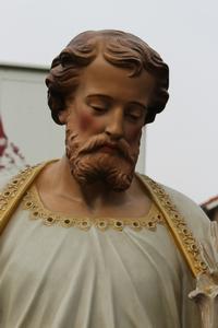 St. Joseph Statue en Terra-Cotta polychrome, France 19th century