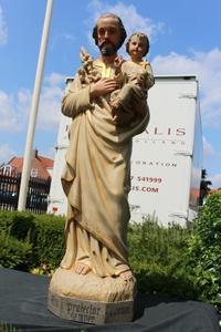 St. Joseph Statue en plaster polychrome, Belgium 19th century