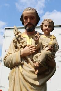 St. Joseph Statue en plaster polychrome, Belgium 19th century