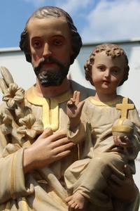 St. Joseph Statue en plaster polychrome, Belgium 19th century