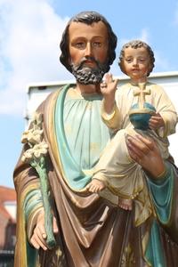 St. Joseph Statue en plaster polychrome, Belgium 19th century