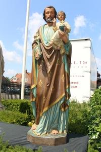 St. Joseph Statue en plaster polychrome, Belgium 19th century