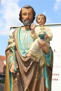 St. Joseph Statue en plaster polychrome, Belgium 19th century