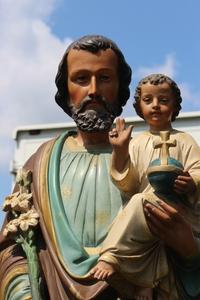 St. Joseph Statue en plaster polychrome, Belgium 19th century