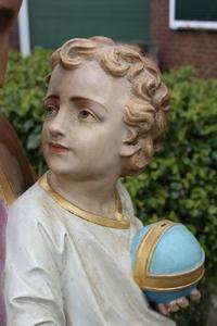 St. Joseph Statue en Terra-Cotta polychrome, France 19th century