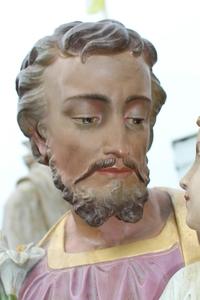 St. Joseph Statue en Terra-Cotta polychrome, France 19th century