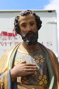 St. Joseph Statue en plaster polychrome, France 19th century