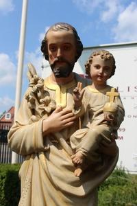 St. Joseph Statue en plaster polychrome, Belgium 19th century