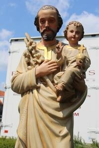 St. Joseph Statue en plaster polychrome, Belgium 19th century