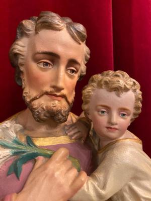 St. Joseph Statue  en Terra - Cotta Polychrome, France 19 th century ( Anno 1865 )