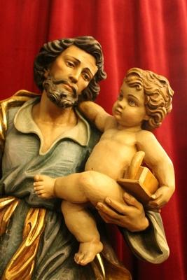 St Joseph Statue en hand-carved wood polychrome, Southern Germany 20th century