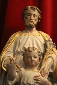 St. Joseph Statue With Child en Terra-Cotta polychrome, France 19th century