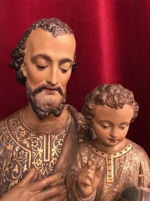 St. Joseph Statue With Child en plaster polychrome, Belgium 19th century