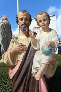 St. Joseph Statue With Child en plaster polychrome, France 19th century