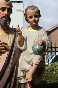 St. Joseph Statue With Child en plaster polychrome, France 19th century