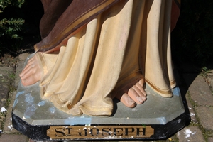 St. Joseph Statue With Child en plaster polychrome, France 19th century