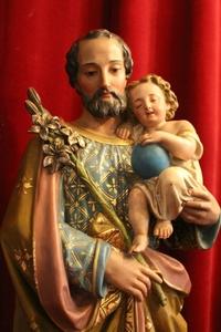 St. Joseph Statue With Child en Paper Mache / Polychrome, France 19 th century