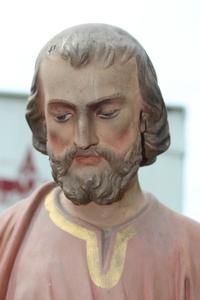 St. Joseph Statue With Child en plaster polychrome, Belgium 19th century