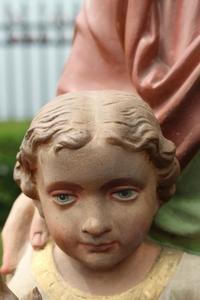 St. Joseph Statue With Child en plaster polychrome, Belgium 19th century