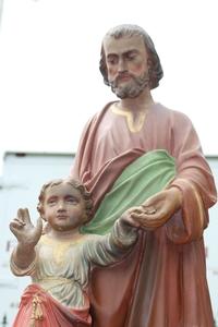 St. Joseph Statue With Child en plaster polychrome, Belgium 19th century