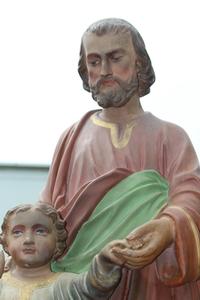 St. Joseph Statue With Child en plaster polychrome, Belgium 19th century