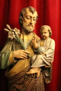 St. Joseph Statue With Child en hand-carved wood polychrome, France 19th century (1890)