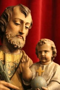 St. Joseph Statue With Child en hand-carved wood polychrome, France 19th century (1890)