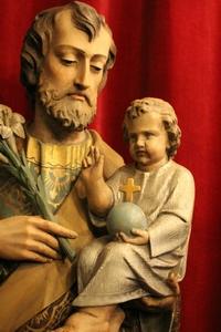 St. Joseph Statue With Child en hand-carved wood polychrome, France 19th century (1890)