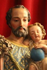 St. Joseph Statue With Child en Paper Mache / Polychrome, France 19 th century