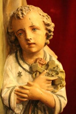 St. Joseph Statue With Child en plaster polychrome, Belgium 19th century ( anno 1875 )