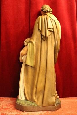 St. Joseph Statue With Child en plaster polychrome, Belgium 19th century ( anno 1875 )