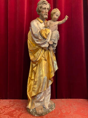 St. Joseph With Child Statue en Hand - Carved Wood , Southern Germany 19 th century ( Anno 1825 )