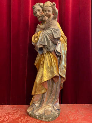 St. Joseph With Child Statue en Hand - Carved Wood , Southern Germany 19 th century ( Anno 1825 )