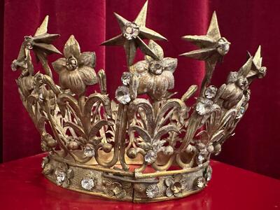 St. Mary Crown en Brass / Gilt / Stones / Glass, France 19 th century ( Anno 1855 )