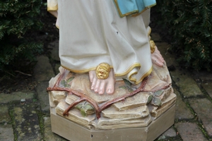 St. Mary Lourdes Statue en Terra-Cotta polychrome, France 19th century