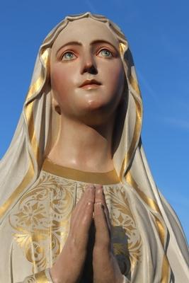 St. Mary Lourdes Statue Signed: Henri Gerard en plaster polychrome, Belgium 19th century