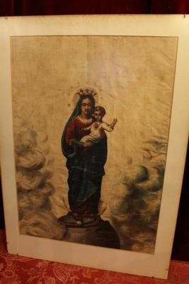 St. Mary Painted On Silk en Silk / Glass, 19th century