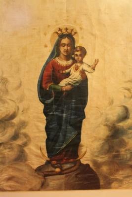 St. Mary Painted On Silk en Silk / Glass, 19th century