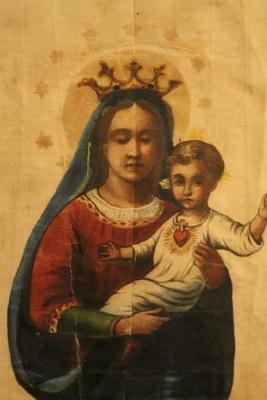 St. Mary Painted On Silk en Silk / Glass, 19th century