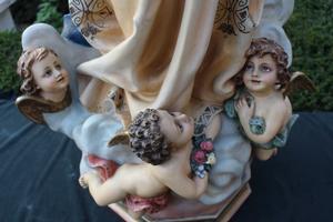 St. Mary Statue en PLASTER POLYCHROME GLASS EYES, France 19th century