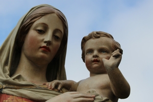 St. Mary Statue en plaster polychrome, Belgium 19th century