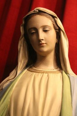 St Mary Statue en plaster polychrome, France (Paris) Signed with Stamp at the back. 19th century