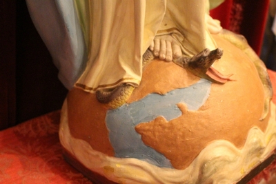 St Mary Statue en plaster polychrome, France (Paris) Signed with Stamp at the back. 19th century