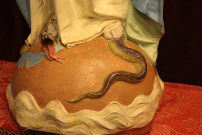 St Mary Statue en plaster polychrome, France (Paris) Signed with Stamp at the back. 19th century