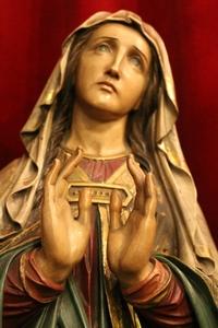 St. Mary Statue en fully hand-carved wood / polychrome / gilt, Belgium 19th century