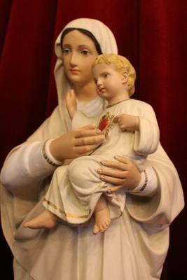 St Mary Statue en plaster polychrome, Belgium 19th century (anno 1895)